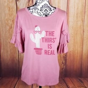 Alya 'The Thirst is Real' Cactus Tee w/ Ruffles